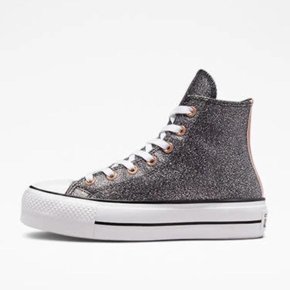 Converse Chuck Taylor All Star Lift High Top Sneaker- Black/Copper/White Glitter - Picture 7 of 8